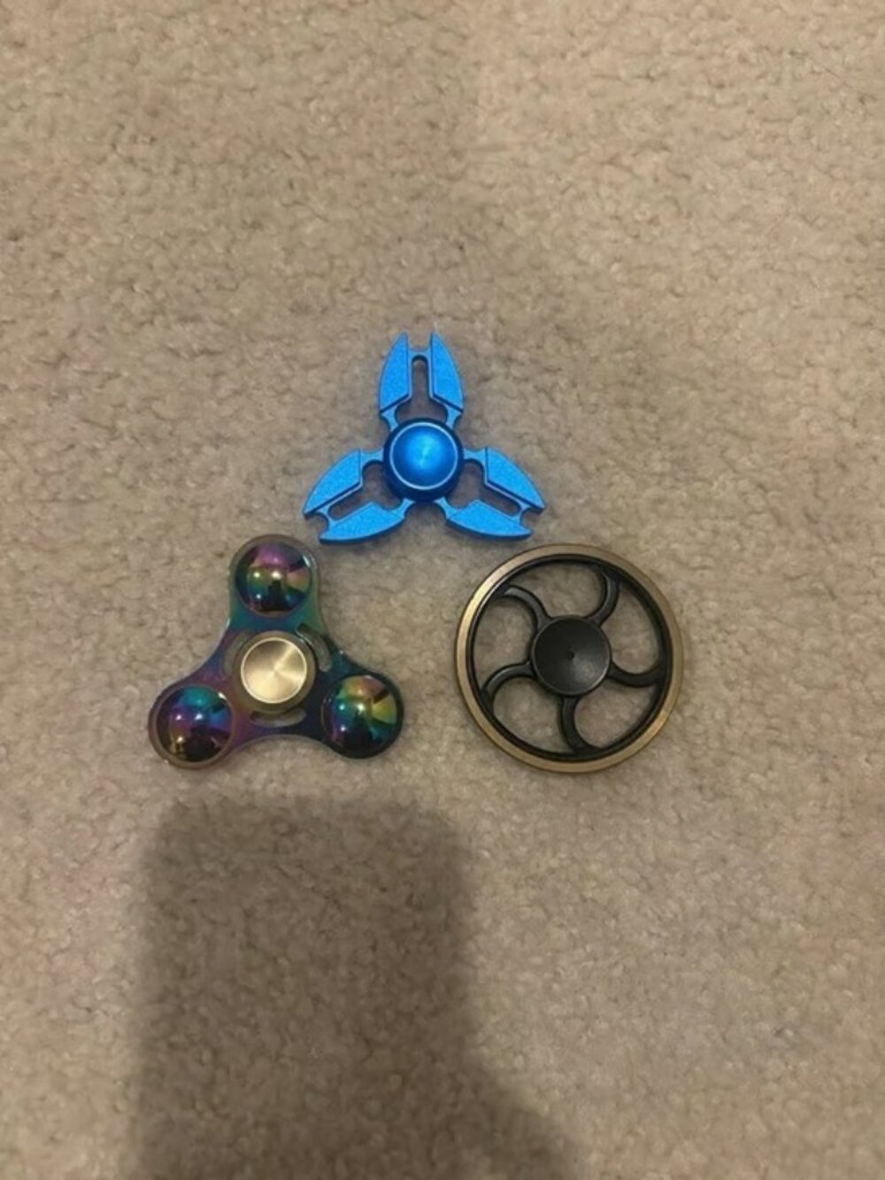 Metal Fidget Spinner Lot of 3 Rainbow Titanium Blue Tri Wheel Fidget Toy Bundle